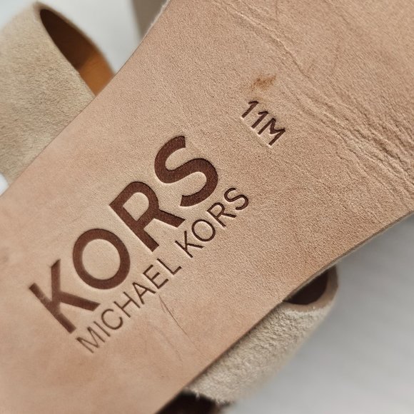 New Womens Michael Kors Suede Light Camel Clear Chunky Heel Leather Soles 11 - Picture 13 of 15